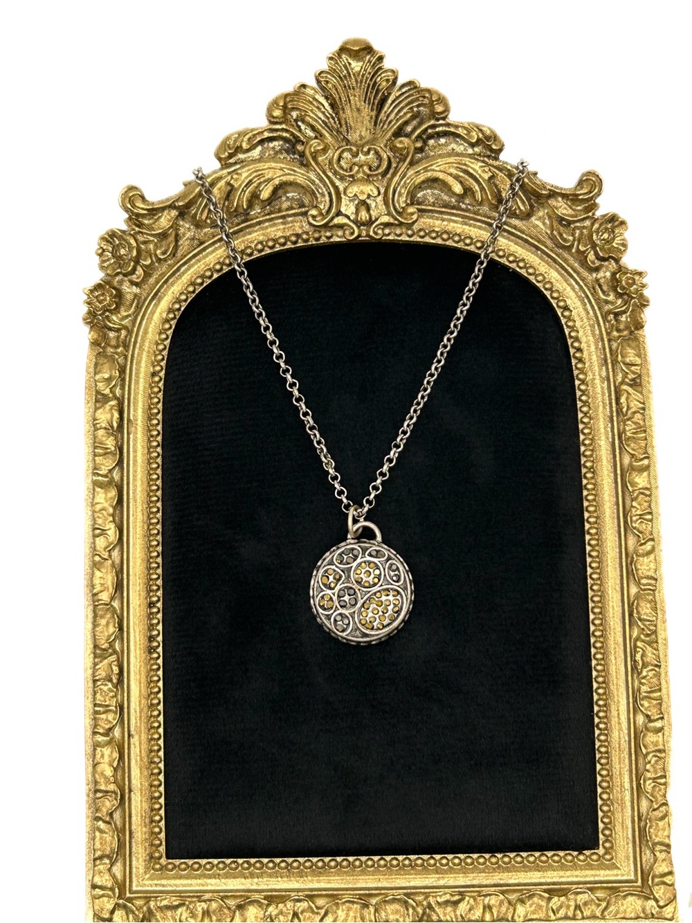 Kim Rogers Silver-Tone Round Pendant Necklace with Yellow Crystal Accents